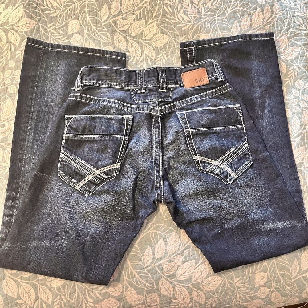 BKE Justin Men's Jeans 30 x 32 Dark Wash Straight Leg Distressed